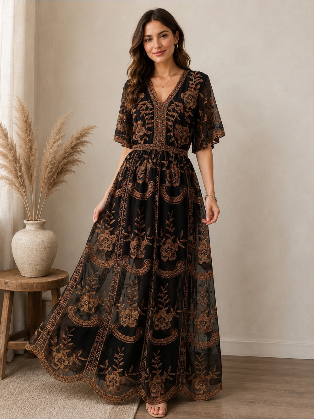 Altar’d State black and gold Marionette lace dress size medium